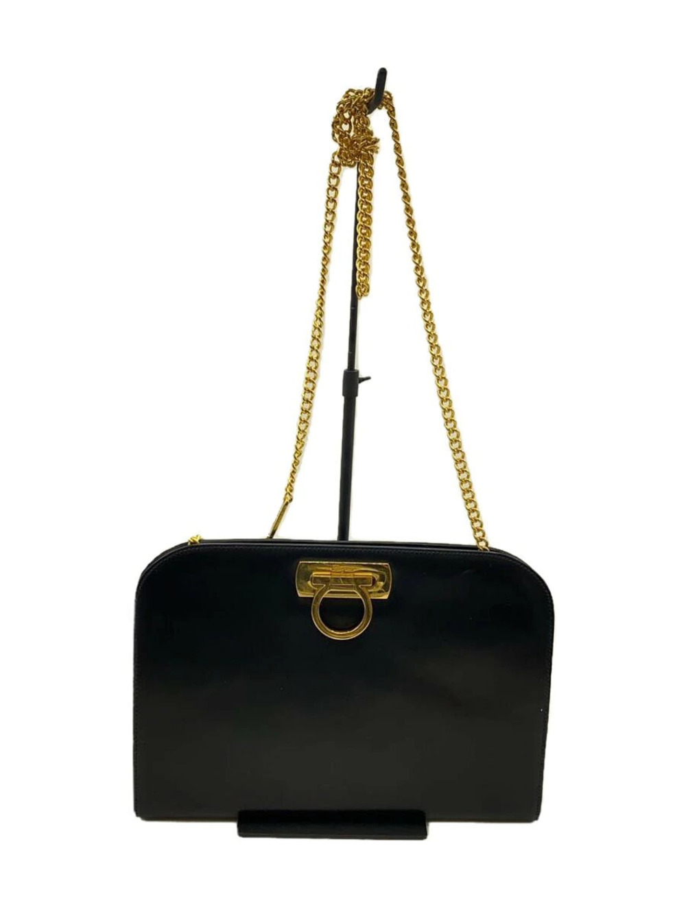Salvatore Ferragamo Chain Shoulder Bag Leather Black